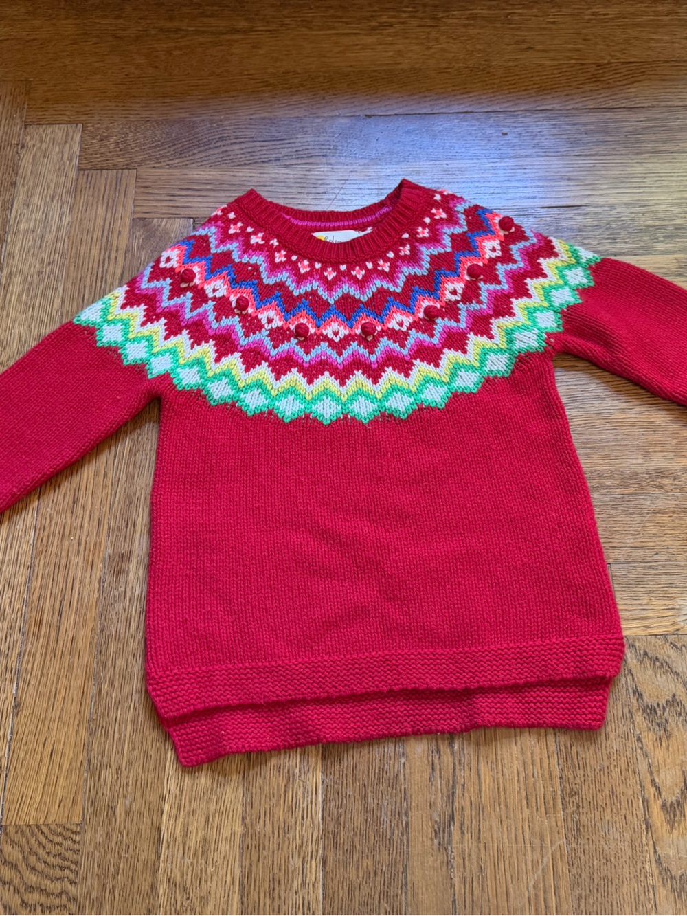 Boden Red Fair Isle Knit Sweater with Multicolor, 6/7